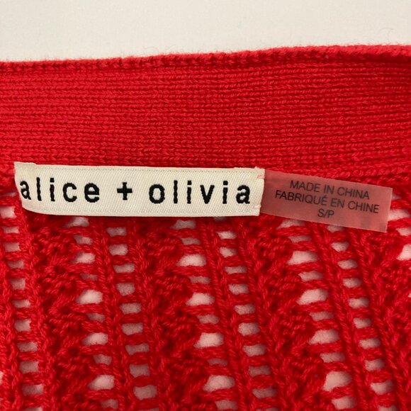 Alice + Olivia Winsor Deep V Slouchy Cardigan Size S Bright Poppy Cotton Wool - Picture 8 of 11